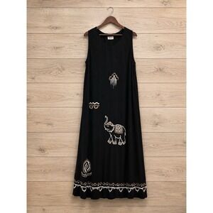 Predy Black Rayon Sleeveless Tunic Top LL XL Elephant Boho Long